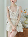 Sea-Born Flower Refreshing And Breathable Cotton Embroidery Dress Lace Hollow Skirt Three-Piece