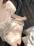 Bubble Sleeves A Word Shoulder Yellow Broken Flower Short-Sleeved Dress Small Summer Beautiful Little Dress