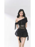 New Sexy Hottie Screen Perspective Irregular Slings Pure Want To Be Careful Machine Thin Short-Sleeved Girl T-Shirt