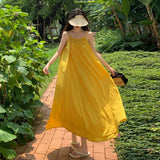 Hainan Sanya Resort Beach Dress Sexy Loose Back Dress Xishuangbanna Sling Design Long Dress Summer