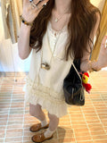 Buffali Dream Two-Color Lace Dress Women's Summer V-Neck Sleeveless Vest Skirt Skirt