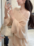 Adjusting The Pure Color Of Autumn Lantern Lantern Sweater Top Loose Knitted Autumn And Winter Long Sleeves Long Floral Half-Dress