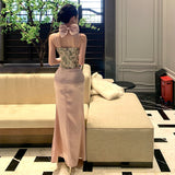 2025 Premium New Pocketed Hip Half Skirt Two-Piece Set Of Thin Body Broken Flower Sling Suit
