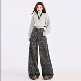 Grey Camouflage Broad-Legged Jeans Women's Spring 2025 New High-Rise Loose Thin Straight Trousers Snow Neil