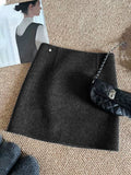 High-Grade Solid Color Hair, The Half-Dress Female Gray Short Skirt 2025 Autumn And Winter Korean Simple A-Word Bag Hip Skirt