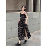 Large-Size Gentle Wind French Tea Break Flower Dress Women Summer Fat MM Slings Show Thin Belly Skirt