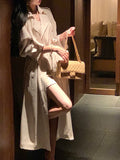 Nine-Headed Windcoe Double Buckle Collar Hanging Temperament Wind Coat Autumn Waist Long British Style