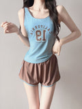 2026 New Sling Vest Shorts Two-Piece Set Of Stylish Swimsuit Women Conservative With Chest Cushion Split Flat Angle Swimsuit