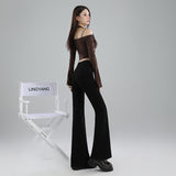 Small High-Rise Thin Elastic Women's Jeans Trousers Length Black Nine-Point Black Trousers