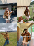 [Original Snowflake Peel] Maillard Retro Leather Jacket Women's Autumn Loose Collar Casual Locomotive Jacket