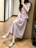 Lightly Mature Elegant Wind Purple Waist Shirt Sleeves Two Sets Of Women's Summer Small Slim Age-Old Suit