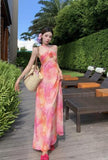 2025 High-End Light Luxury Three-Dimensional Flowers Niche Hanging Neck Dress Women's Summer Beach Vacation Sling Skirt