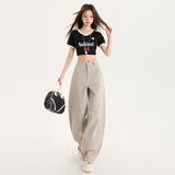 2026 Spring On The New High-Waisted Broad-Legged Sleek Sleek Pants Morandi Gray Tug Trousers Women's Pants