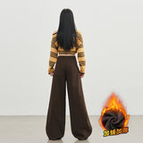 Coffee Color Retro Babes Split Jeans Female Straight Barrel Thin Loose Broad Leg Trousers
