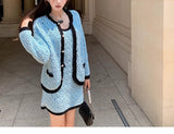 Paris Fengshen Blue Chan*L Show Model Hit The Hollow Knitted Small Fragrant Shirt Dress Set