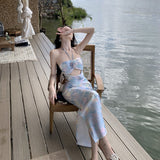 French Romantic Hanging Neck Rose Flower Hollow Long Dress Elegant Sexy Breast Repair Dress