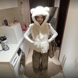 Little Bear Ears Macoat Hooded Hairy Jacket 2025 Spring And Autumn Shoulder Vest Fashion Adds Sweetness