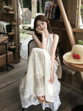 French Sweet Embroidered Lace Hanging Neck Vest Dress Women's Summer Design Feel Beautiful First Love Long Dress