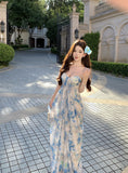 2026 High-End Design Beautiful Sling Dress Women's Summer Mesh Printing Temperament Lanky Seaside Vacation