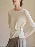 In The Autumn Of 2025, Wear A Fine Spinning Woolen Collar Irregular Folds Design Hem Long Sleeve Bottom Knitted Shirt Women's Clothing