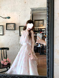 Beauty Dress / French Romantic Fairy Qi Hanging Neck Irregular Holiday Pink Floral Atmosphere Long Skirt Summer