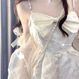 Gentle Wind White Pearl Hanging Dress French Niche Sweet Temperament First Love Fairy Princess Dress
