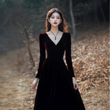 Famous Temperament Velvet Dress Women Autumn And Winter New Feeling Slim Back Slim V Collar Bottom Fishtail Skirt