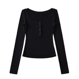 Sweet Hottie Tight Casual Elastic Knitting Collar Long-Sleeved T-Shirt Women's Autumn And Winter Plus Velvet Six Buckle Tops