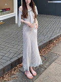 Tuulous Sunny Day Elegant Curve Group V-Neck Cut Lattice Lattice Floral Dress French Temperament Dress
