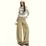 Autumn Thin Women's Kaqi Color Wide-Legged Jeans New Design Sense Loose Straight Cutter