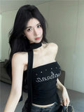 943# Summer New Pure Desire Around The Letter Drill Around The Neck Repair Body Fixed With Chest Mating On The Top