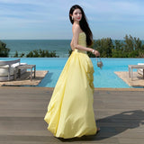 2025 Summer Bra Open Fork With Solid Color Temperament Fashion Dress Skirt Skirt High Waist