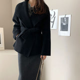 Korean Chic Autumn And Winter Retro Temperament Simple High-End Feeling Big Collar Strapped Haired Coat 2 Colors