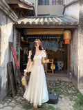 A Sweet Peach Yikett In The Escape Of The Princess Dress Summer Temperamental Holiday Style Thin Design Feel White Dress