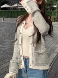 Silver Frost Silver-Gray Mixed Sheep Hair Small Fragrant Set With Knitted Jacket Coat Top