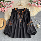 2025 Summer Retro National Style Long-Sleeved Collar Loose Thin Embroidery Jacket Women's Ocean Clad Shirt