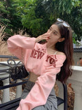 Fake Two V-Neck Print T-Shirt Girl Spring And Autumn Loose High-Waist Umbilly Twitching Short Tat