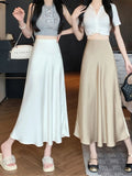 French Acetate-Sense-Faced Fishtail Half-Dress Woman's Summer New High-Waisted Croatous Thin-Skinning A-Word Big Swing Dress