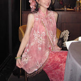[Manjushahua] New Chinese Old Money Style Squint Embroidered With Sleeveless Vest Outside + Velvet Burning Flower Dress