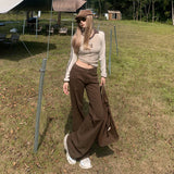 YC&2 Color Vintage Low-Rise Brown Horned Pants Slim Thin Autumn/Winter Jeans Women & Long Pants