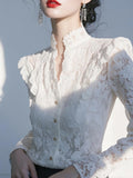 Spring 2025 New French Temperament Blouse Light Luxury High Sense Unique Beautiful Super-Looking White Lace Shirt