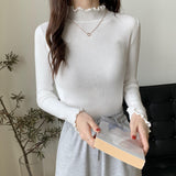 Side Half-High Collar Wood Ear In A Sweater With Knitted Bottom Shirt Women's Autumn And Winter 2025 New Top Women's Clothing