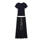 Small Temperament Suit Women's Summer Body-Stairs Short-Sleeved T-Shirt Top High-Waisted Mid-Sleeve Skirt
