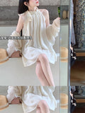 Who Said It Is Not Pure Love Of God Of War? Chiffon Short Dress Shoulder Shirt Spring And Summer Fresh And Sweet