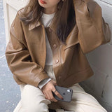 South Korea Chic Autumn Handsome Handsome Single Buckle Loose Leisure Long-Sleeved Locomotive Dress Short Coat Woman