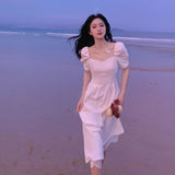 French-Style White First Love Dress 2025 Summer New Retro Super Fairy Bubble Sleeve Temperament Medium Long Dress