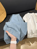CHAO Class Recommendation! Light Blue Linen Jeans Women 2026 Summer New Pumping Design Wide Leg Pants