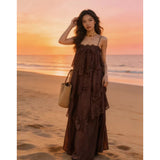 2026 New French Lazy Wind Loose Retro Fog Yarn Sexy Lace Sling Dress Yunnan Tourism Vacation