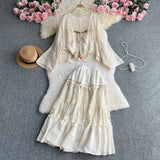 Yunnan Dali Tourism Holiday Wearing A Female Sweet Tuxedo Sling Sling Vest Lace Splicing High Waist Half-Dress Suit