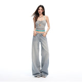 26 Years Of Summer New Retro Vertical Stripe Simple Design Feeling Loose Straight Jeans Women Yichun